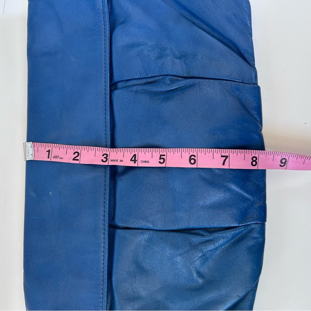 Set of 2 Vintage Leather Clutch Handbags Blue Taupe Chic Minimal Classic - Picture 10 of 16